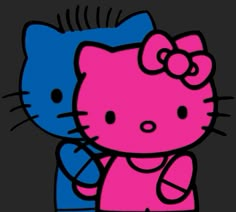 an image of a hello kitty and her friend hugging in the same color scheme on a black background