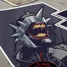 a comic book page with an image of a knight in full armor and teeth on his face