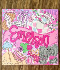 a pink poster with an elephant and other things on it that say, befren