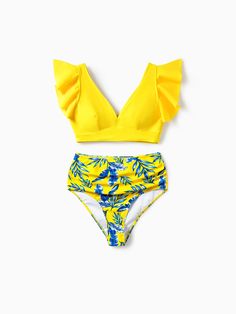 Perfect for tropical vacations, pool parties, camping, and beach outings, this matching family swimsuit set showcases a vibrant botanical floral pattern. The matching cover-up adds extra protection from the sun, making it easy to enjoy a day by the water with family and friends.
* Please add each size separately to your shopping Cart.
* Swimming cover-up is sold separately for kids and women. 
* Piece of product: Each size includes a set of bikini (two pieces) , a cover up or a pair of swim trunks
* Women's bikini has removable pads in the bust area. 
* Girl's bikini has adjustable shoulder straps that allow you to customize the fit and length of the swimsuit.
* Product features: Matching family swimsuit set
* Fabric characteristics: Soft and highly elastic
* Neckline: Deep V-neckline
* Sl Botanical Floral Prints, Tropical Vacations, Yellow Leaf, Mid Length Sleeves, Pool Parties, Swimsuit Set, Yellow Leaves, Printed Swim, Swim Cover