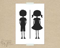 a paper cut out of a girl and boy standing next to each other in front of a mirror