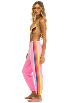 5 STRIPE SWEATPANTS - NEON PINK // NEON RAINBOW - Aviator Nation Preppy Things, Blue Stain