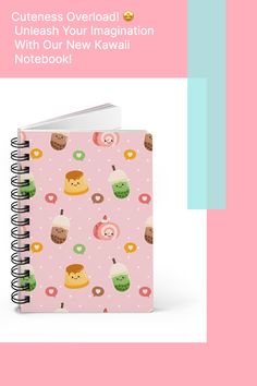 a pink notebook with donuts and doughnuts on it