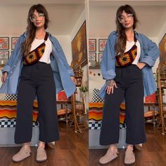 Cute Plus Size Teacher Outfits, Eccentric Outfits Plus Size, Mid Size Thrifted Outfits, Thrifted Teacher Outfits, Mid Size Boho Outfits, Granola Mom Outfits, Casual Breakfast Outfit, Cute Work Outfits Summer, Styling Dress Pants