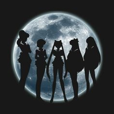 silhouettes of four women standing in front of the moon