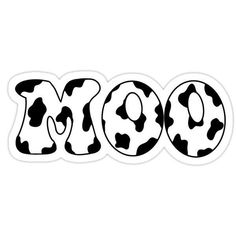 the word moo is made up of black and white cow print on a white background