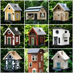 many different types of bird houses are shown