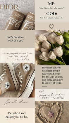 a collage of images with flowers and words on them, including an image of a heart