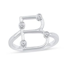 Sparkle in your new signature style with this playful lab-created diamond letter "B" ring. Sterling silver Bezel-set certified lab-created diamonds dot the sculpted letter "B" Polished bypass shank F color/VS2 clarity Includes certification card 1/8 ct. t.w. of lab-created diamonds Initial Ring With Diamond Accents And Cubic Zirconia, Adjustable Diamond Initial Ring As Gift, Diamond Initial Ring With Polished Finish For Gift, Letter B Ring, Adjustable Diamond Initial Ring For Gift, Bubble Letters, Letter B, Lab Created Diamonds, Ring Sterling Silver