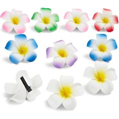 Make your hair stand with these lovely and colorful Hawaiian plumeria foam flower clips. These flower clips are the perfect accessory for the summer and can complement your outfit when attending a luau, beach parties, summer BBQ's, pool parties, and other fun event. Come with 10 assorted flower hair clips per pack; 6 colors. Hawaiian Flower Hair, Flower Foam, Hair Clips Cute, Decorative Hair Clips, Foam Flower, Cute Hair Accessories, Hawaiian Birthday Party, Hawaiian Plumeria, Hawaiian Birthday