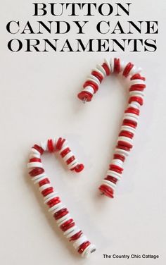 a candy cane shaped like a heart with the words button candy cane ornaments on it