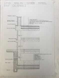 an architectural drawing shows the details of a building's foundation and its structural features