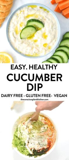 the healthy cucumber dip is ready to be eaten