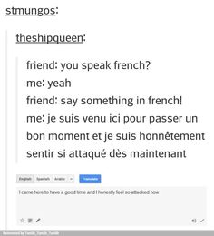 the french language is being used to describe what people are talking in this text box