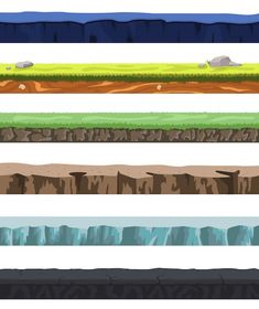 different layers of the earth with grass, rocks and water in them illustration on white background