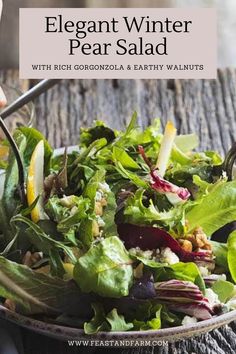 a salad with lettuce, radishes and walnuts in a bowl