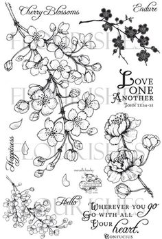 stamp set featuring flowers and words from the book, love is in the air by elizabeth adams