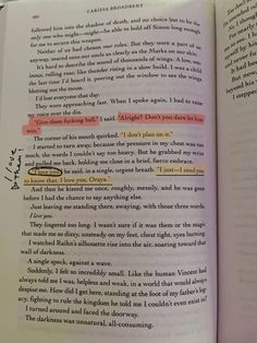 an open book with some writing on the page and two different words in each section