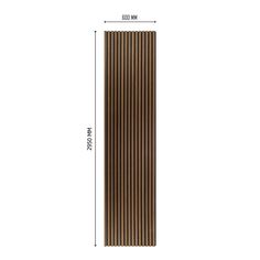 a tall brown radiator is shown with measurements for the size and widths