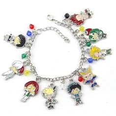 PRICES MAY VARY. ★The academic bracelet is made of zinc alloy and includes 9 anime characters-Midoriya Izuku, All Might, Todoroki Shoto and Katsuki Bakugo. It is definitely one of your favorite bracelets ★Size: The length of the chain is about 19 cm, plus a 5 cm extension chain. The size is adjustable and fits most wrists. Weight: 48.8g ★Material: alloy Highly resisted to rust, corrosion and tarnishing ★Great accessories for daily adventures and stylish appearances, suitable for cosplay wear eve Bnha Cosplay, Hero Academia Cosplay, Womens Silver Jewelry, Bracelet Pack, Enamel Bangle, Anime Gifts, Cosplay Props, Gold Copper, Silver Bangle Bracelets