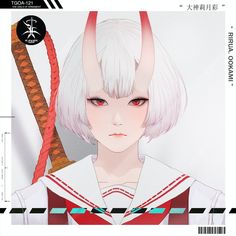 an anime character with white hair and horns