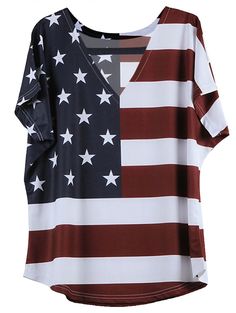 Fashion can be bought, style one must possess. Outfits 2017, American Patriot, Star Pattern, Loose Blouse, Plus Size Womens Clothing, Plus Size Blouses, Plus Size T Shirts, American Flag