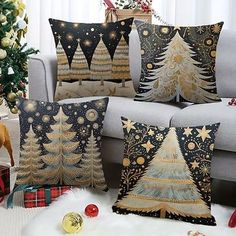 decorative christmas tree pillow covers on a couch