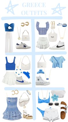 #greece #greeceoutfits #ootd #aesthetic #fashion #outfitinspo #preppy #coastalgrandaughter #coastalgrandmother #blue #white #summer #vacation #mammamia Preppy Greece Outfits, Summer Outfits Greece Vacations, Greece Fits Aesthetic, Greece Style Bikinis, Greece Summer Vacation, Outfit Inspo For Greece, Preppy Europe Outfits, Blue Outfit Preppy, Blue And White Greece Outfit