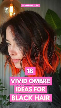 Explore 18 Stunning Ombre Ideas for Black Hair Hair Color Tips Ideas, Peekaboo Brunette Hair, Brown Dip Dye Hair, Dark Hair With Bright Highlights, Coloured Tips Hair, Colored Ends Of Hair Brunettes, Black Hair With Colored Tips, Ombre For Black Hair, Short Hair Dyed Tips