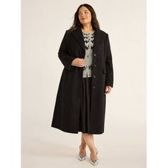 On our luxury wish list: Free Assemblys Faux Wool Coat with its classic simplicity and sleek style. The longer length makes this coat a perfect pick for work and weekends as it effortlessly slips over everything from pants to skirts to dresses. The faux wool fabric looks and feels like the real thing, but good news, its machine washable. Now we call that a win! Only at Walmart. Size: 4X.  Color: Black.  Gender: female.  Age Group: adult. Wool Long Coat, Long Wool Coat, Plus Size Coats, Sleek Style, Sleek Fashion, Wish List, Wool Fabric, Outerwear Women, Long Coat