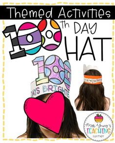 a girl wearing a hat with the words 100 days of school on it and a pink heart