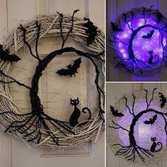 Porta Halloween, Porche Halloween, Spooky Outdoor Halloween Decor, Halloween Decorations Wreaths, Diy Halloween Dekoration, Strašidelný Halloween, Scary Haunted House, Halloween Party Table, Halloween Door Wreaths