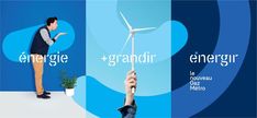 a man holding up a wind turbine with the words energie and grandir