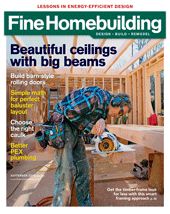 the front cover of fine homebuilding magazine featuring a man working with a circular saw