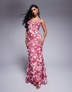 ASOS LUXE 3D floral ruffle maxi dress with tie back in floral print | ASOS Floral Embellished Maxi Dress For Spring Prom, Fitted Sleeveless Floral Maxi Dress, Pink Maxi Dress With Fitted Bodice For Spring, Fitted Floral Maxi Dress For Garden Party, Spring Prom Maxi Dress, Floor-length, Spring Floor-length Maxi Dress For Prom, Fitted Floral Embellished Maxi Dress For Prom, Fitted Floral Maxi Dress For Prom, Fitted Floral Embellished Maxi Dress For Summer