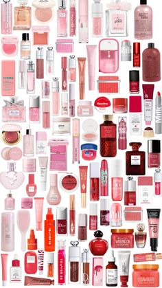 many different types of cosmetics are arranged together