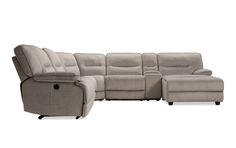 the reclining sectional sofa is shown in grey fabric