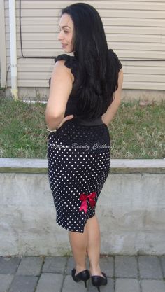 Custom Made Pin Up Rockabilly Vintage Reproduction Pencil Wiggle Skirt Polka Dot with Bow by Vintage Beauty Clothing Faux Closet, Greaser Girl, Psychobilly Fashion, Amy Winehouse Style, Pinup Clothing