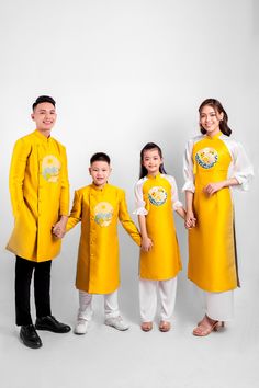 If you want to change the color, change pattern on the Ao dai or any other request, please send us a message. We tailor ao dai to the measurements you provide to make sure they fit perfectly. Please provide the number according to the photo guide. Ao Dai is the traditional costume of Vietnamese sewn with very soft and comfortable silk, highlighting the feminine beauty with the softness and curves of the body. For this family collection, we use high-quality silk and embroidery pattern, bringing a Ceremonial Embroidered Ao Dai With Long Sleeves, Traditional Yellow Ao Dai, White Long Sleeve Ao Dai For Festive Season, Festive White Long Sleeve Ao Dai, Yellow Fitted Traditional Ao Dai, Yellow Fitted Long Sleeve Ao Dai, Traditional Yellow Ao Dai With Long Sleeves, Long Sleeve Fitted Ao Dai For Traditional Ceremonies, Fitted Ao Dai For Traditional Ceremonies