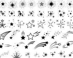 a collection of stars and sparkles in black and white, all on separate layers