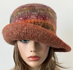 Felted Wool Multicolor Cloche Hat, Women’s Winter Felted Hat, Stylish Winter Hat Hat Sizing Chart, Stylish Winter Hats, Art Deco Hats, Felted Hats, Wool Cloche Hat, Felted Hat, Felt Yarn, Cloche Hats, Fur Accessories