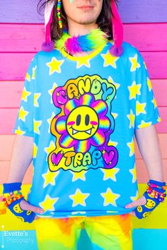 Neoncore Outfits, Silly Clothes, Funky Shirts, Harajuku Fashion, Dream Clothes, Colorful Fashion, Skater Dress, Cute Fashion, Tie Dye Top