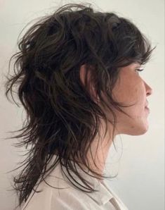 Shag With Red Highlights, Messy Short Shag Hairstyles, Rocker Shag Mullet, Mullet Hairstyle Women Shoulder Length, 90s Mullet Women, Shaggy Wolfcut Mullet, Shaggy Mullet Women, Mullet Medium Hair, Wolf Cut Hair Short Mullet