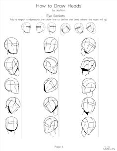 how to draw heads with different angles and shapes for the head, from top to bottom