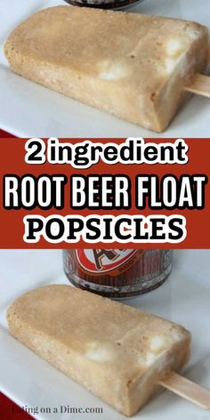 two ingredient root beer float popsicles on a white plate