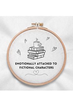 "\"Emotionally Attached to Fictional Characters\" book lover, PDF, hand embroidery, printable pattern. This design comes in four sizes, to fit: 5\", 6\", 7\" and 8\" inch hoops. 🧵WHAT YOU GET: - PDF with embroidery pattern to fit four hoop sizes (5\", 6\", 7\" and 8\"). - PDF with suggestions on how to transfer the image to fabric.  🧵HOW YOU RECEIVE YOUR PURCHASE: - The file will be emailed to you following confirmed payment. - An email will be sent to the address you have linked to your Etsy account with a link for your download. Please make sure your email address is correct before purchase. - You can also access your purchase through your Etsy account under Purchases.  🧵PLEASE NOTE: - This listing is for a digital download. No physical product will be sent to you. - This template doe Fictional Characters Books, Embroidery Printable, Emotionally Attached To Fictional Characters, Emotionally Attached, Rude Mugs, Printable Books, Dangerous Woman, Printable Patterns