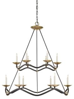 a chandelier with twelve candles hanging from it's center, on an isolated white background