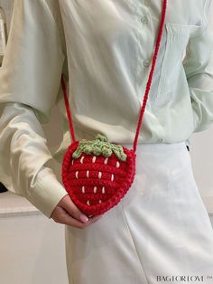 BagForLove - Strawberry Design Mini Crochet Bag: Perfect Polyester Vacation Companion Mini Crochet Bag, Crochet Mini Bag, Strawberry Design, Confection Au Crochet, Crochet Strawberry, Mini Crochet, Kawaii Crochet, Crochet Simple, Crochet Fashion Patterns