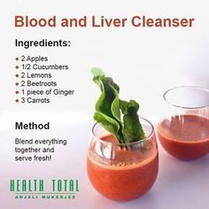 an advertisement for blood and liver cleanser with two glasses filled with smoothie ingredients