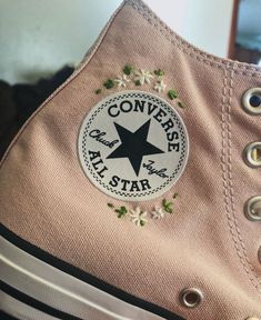 embroidered converse Embroidery Converse High Tops, Converse High Tops Embroidered, Embroid Converse, High Top Converse Embroidery, Custom Converse Embroidery, Embroidering Converse Diy, Embroider Converse High Tops, Cute Converse Embroidery, Converse Diy Embroidery